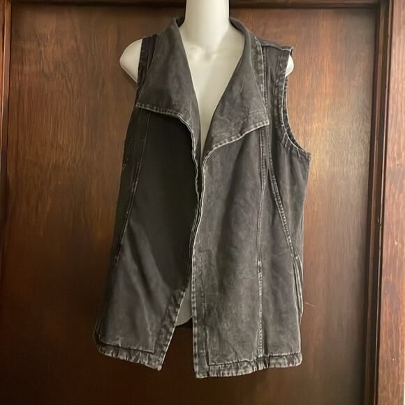 Harley Davidson Brand Women's XL Black Denim Open Draped Vest Cinched Back - Picture 1 of 8
